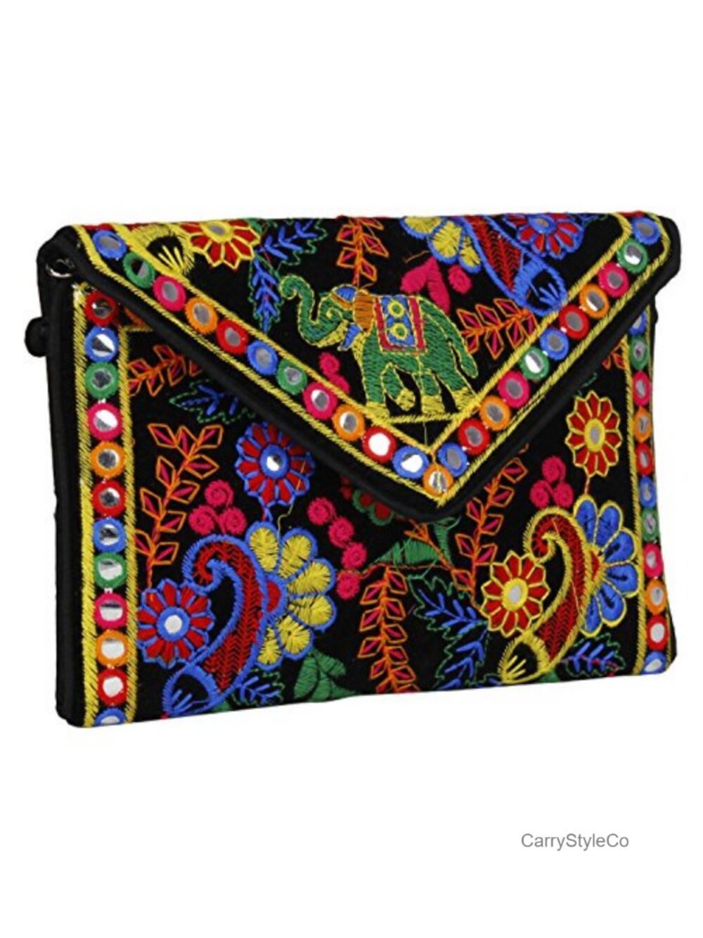 Handcrafted Embroidered Cotton Foldover Clutch Sling Bag Crossbody